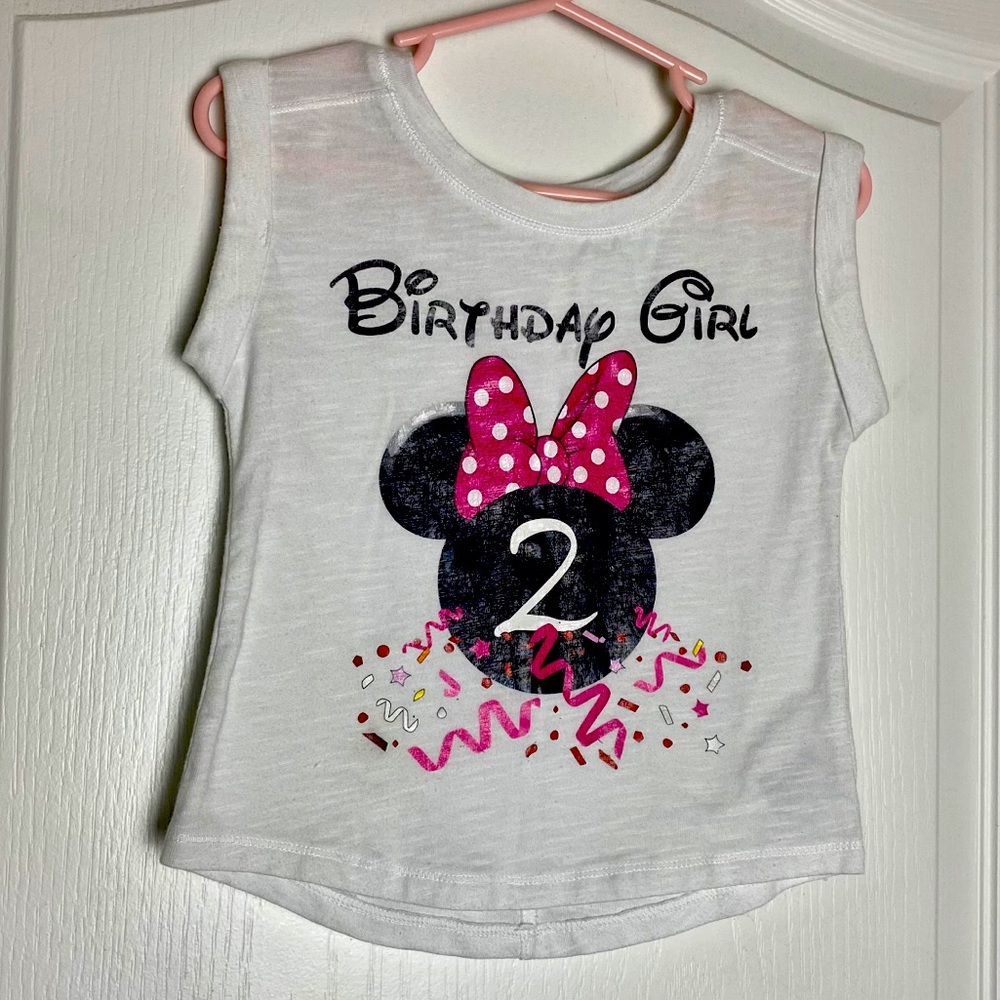 Disney Minnie 2 Birthday Girl Pink Black Top